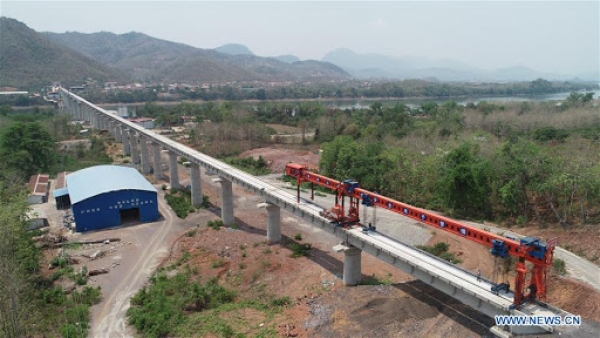 Mekong River bridge for the China-Laos railway almost completed