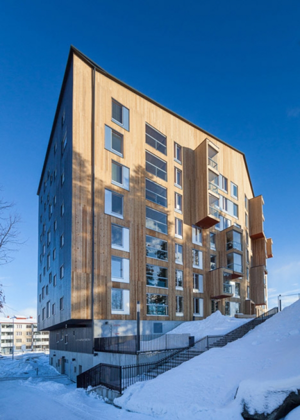 A multi-story wooden building in Finland
